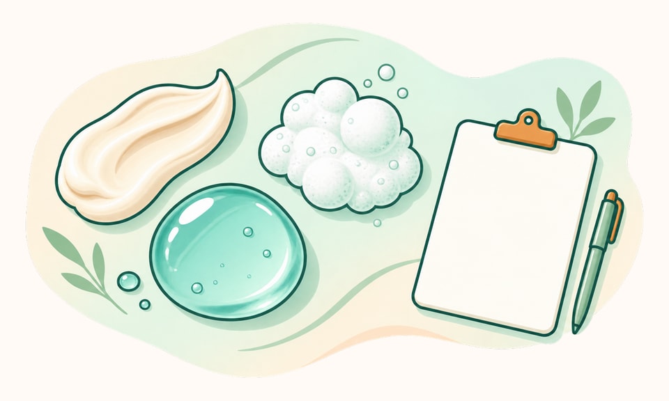 Three distinct azelaic-acid product textures beside a small dermatologist review card on a warm cream canvas.